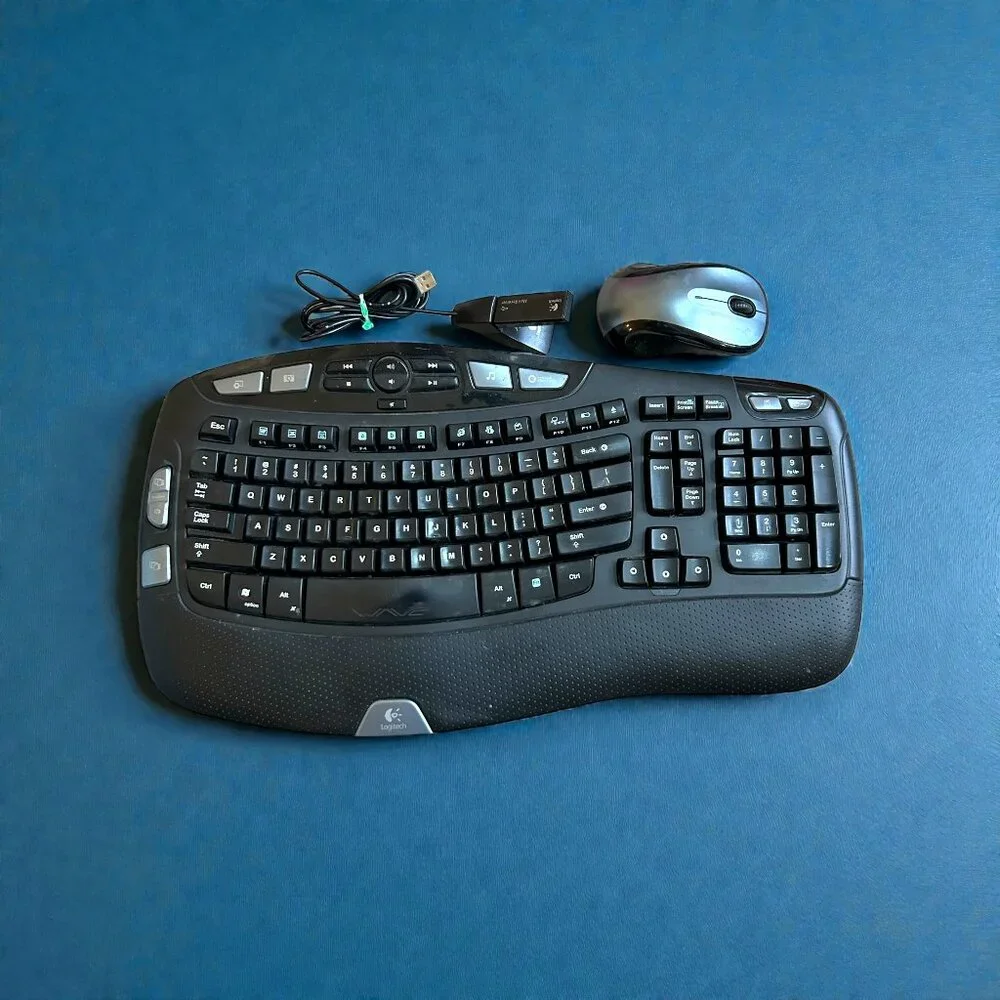 Logitech Wireless Wave K350 Keyboard w/ Mini Receiver, Mouse, No Dongle, Tested